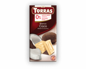 Chocolate blanco con coco. Sin azúcar