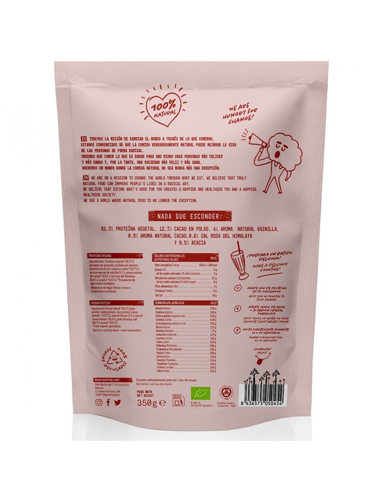 Proteína Vegana Chocolate Natruly Bio 350g - Imagen 2