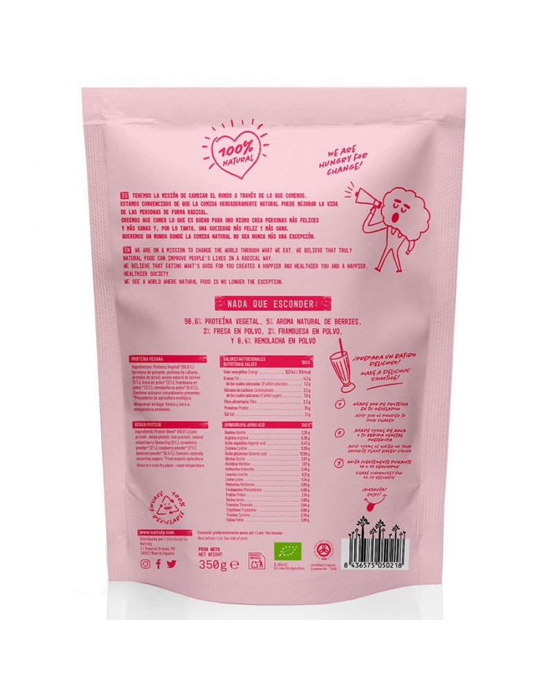 Proteína Vegana Frambuesa y Fresa Natruly Bio 350g - Imagen 2